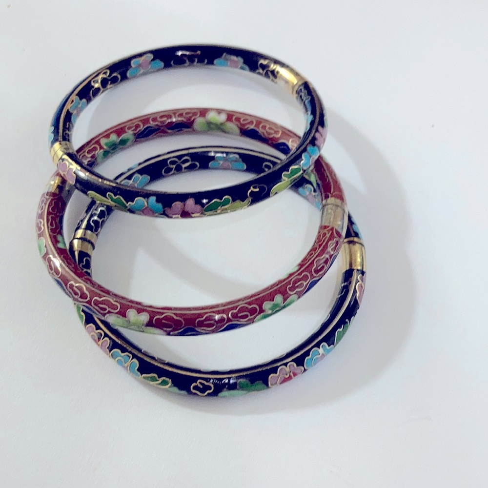 Antique enamel cloisonné bangle bracelets
